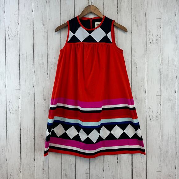 Kate Spade New York Black Red Geo Babydoll Belted Sleeveless Dress  Size XS - Picture 5 of 16